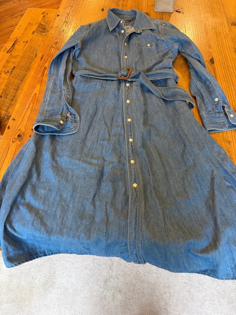 Polo by Ralph Lauren Blue Denim Midi Shirt Dress with Belt - Picture 3 of 9